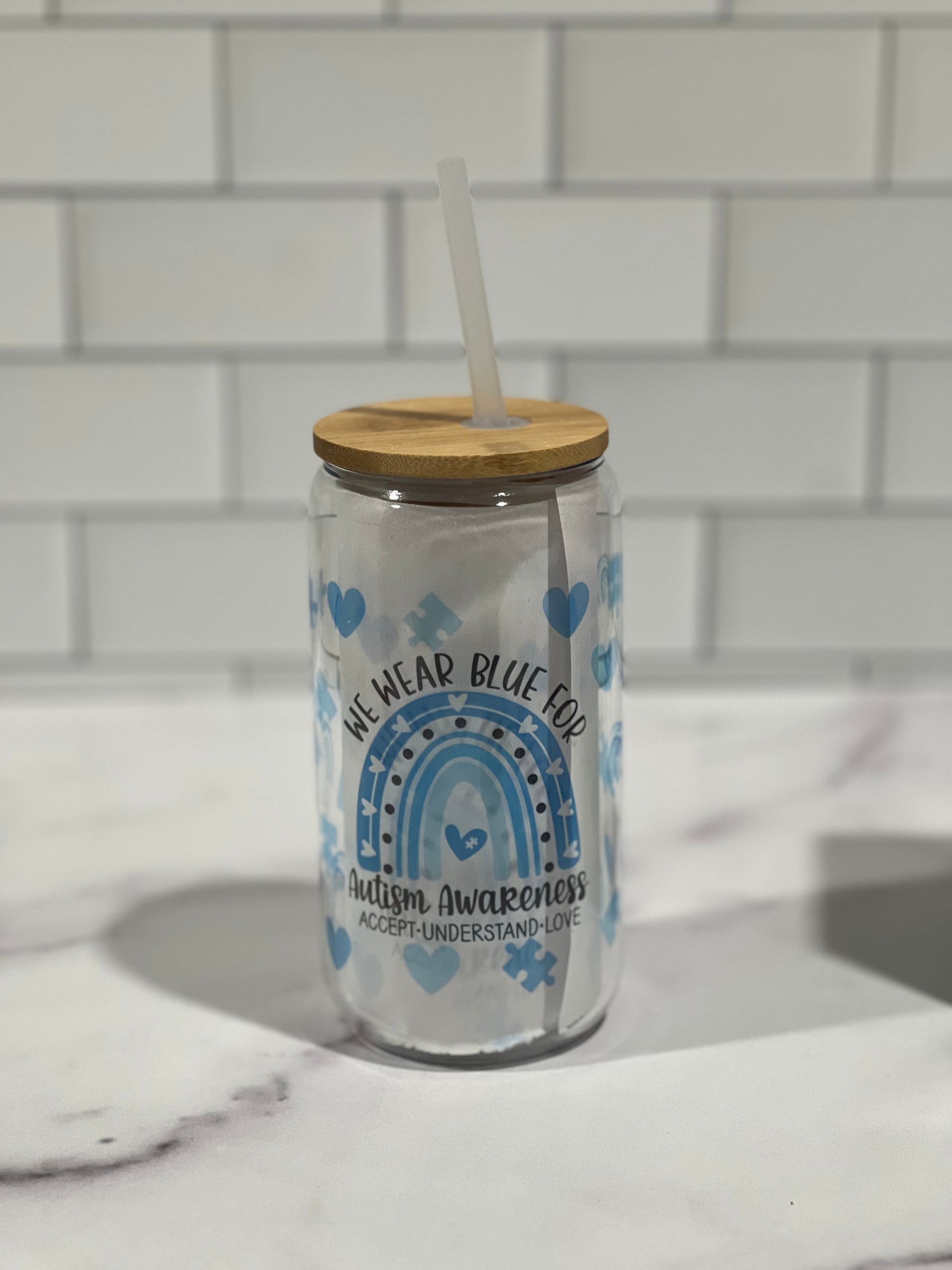 We Wear Blue for Autism Awareness Libbey Glass Can