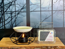 Load image into Gallery viewer, Aroma lamp with a candle and a package of dark orchard incense on a wooden surface.

